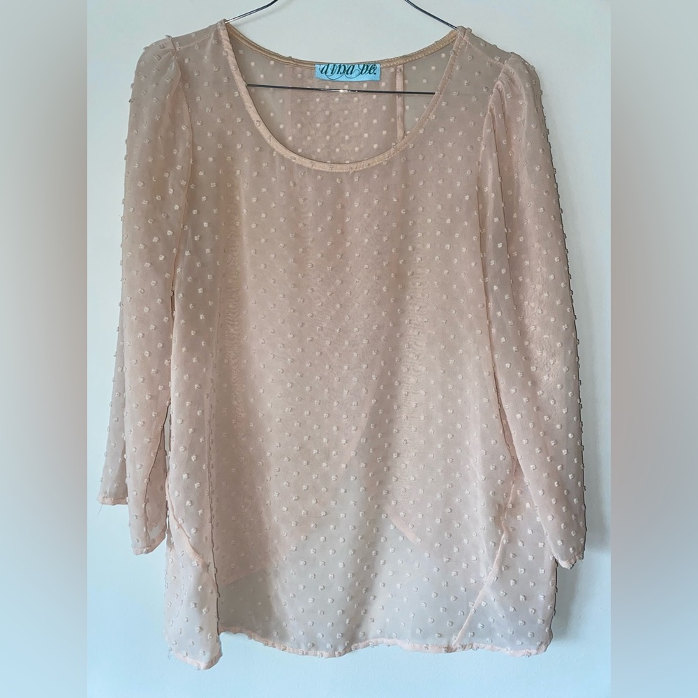 Alina Be sheer cream open back top with textured dots. Great condition